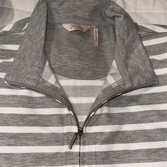 Millers 12 Heather Gray White Striped Mock Neck Full Zip Sweatshirt Jacket - Picture 14 of 14